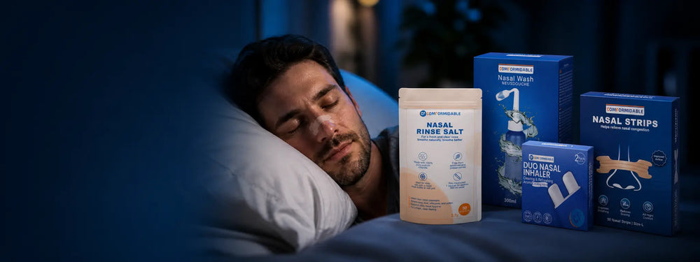 Person sleeping peacefully with a Comformidable nasal strip for free breathing