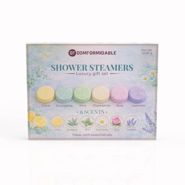 Comformidable Shower Steamers Luxury Gift Set avec 6 parfums citrus eucalyptus menthe camomille rose lavande