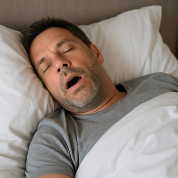 man in bed die ligt te snurken