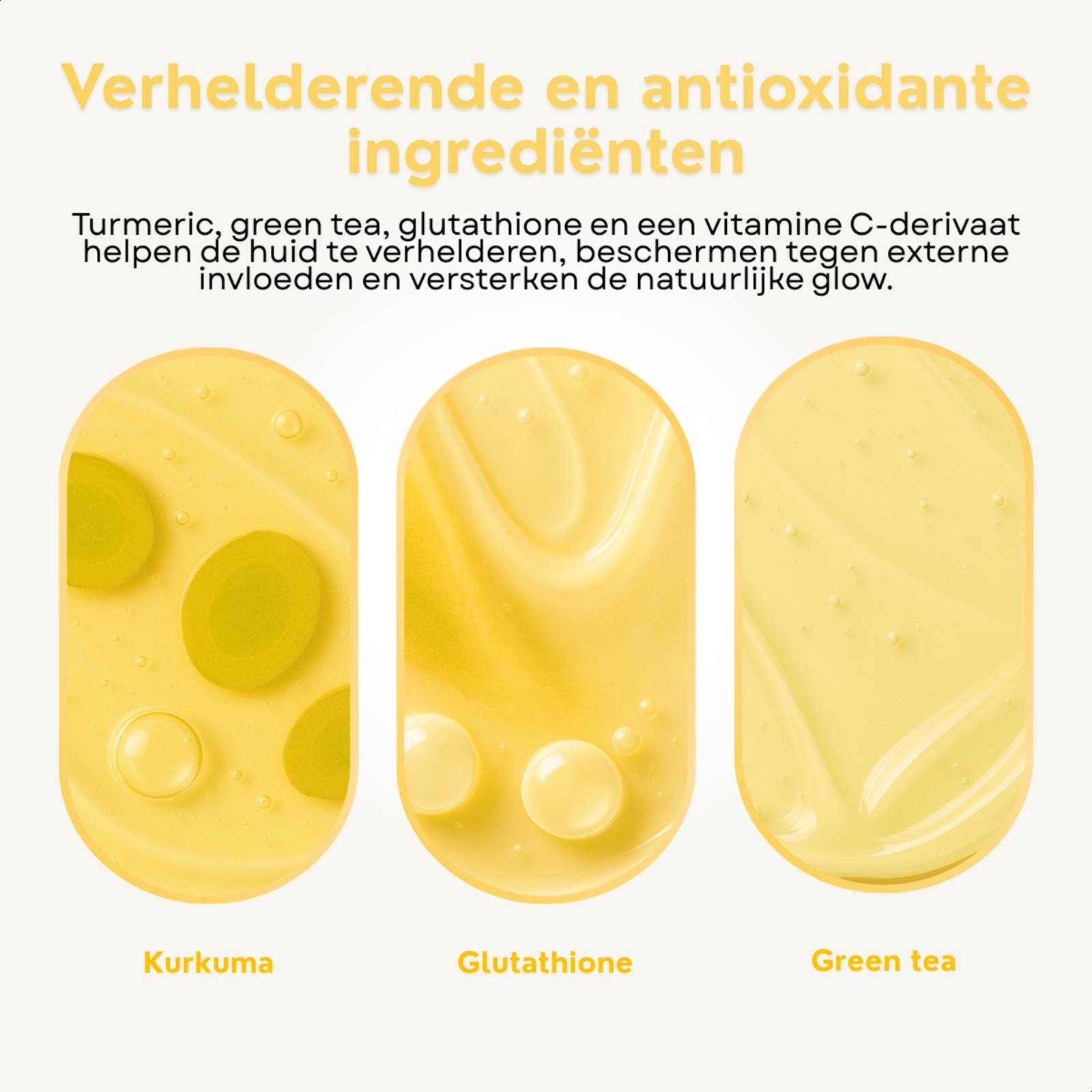 collagen-mask-antioxidanten-ingredienten.jpg: Actieve ingrediënten van het collagen masker zoals kurkuma, glutathione en green tea.