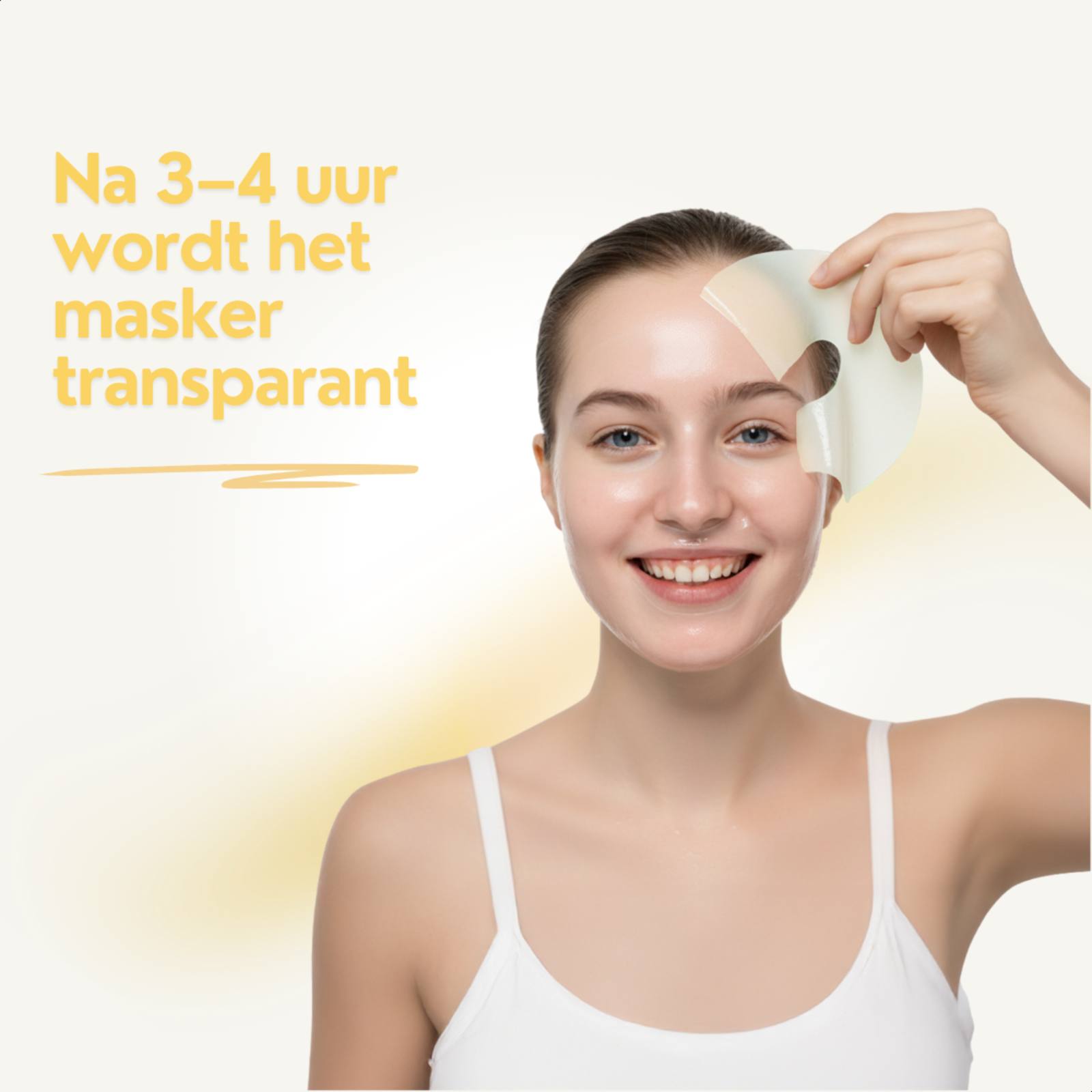 collagen-mask-wordt-transparant-na-4-uur.jpg: Collagen masker dat na drie tot vier uur dragen transparant wordt op de huid.