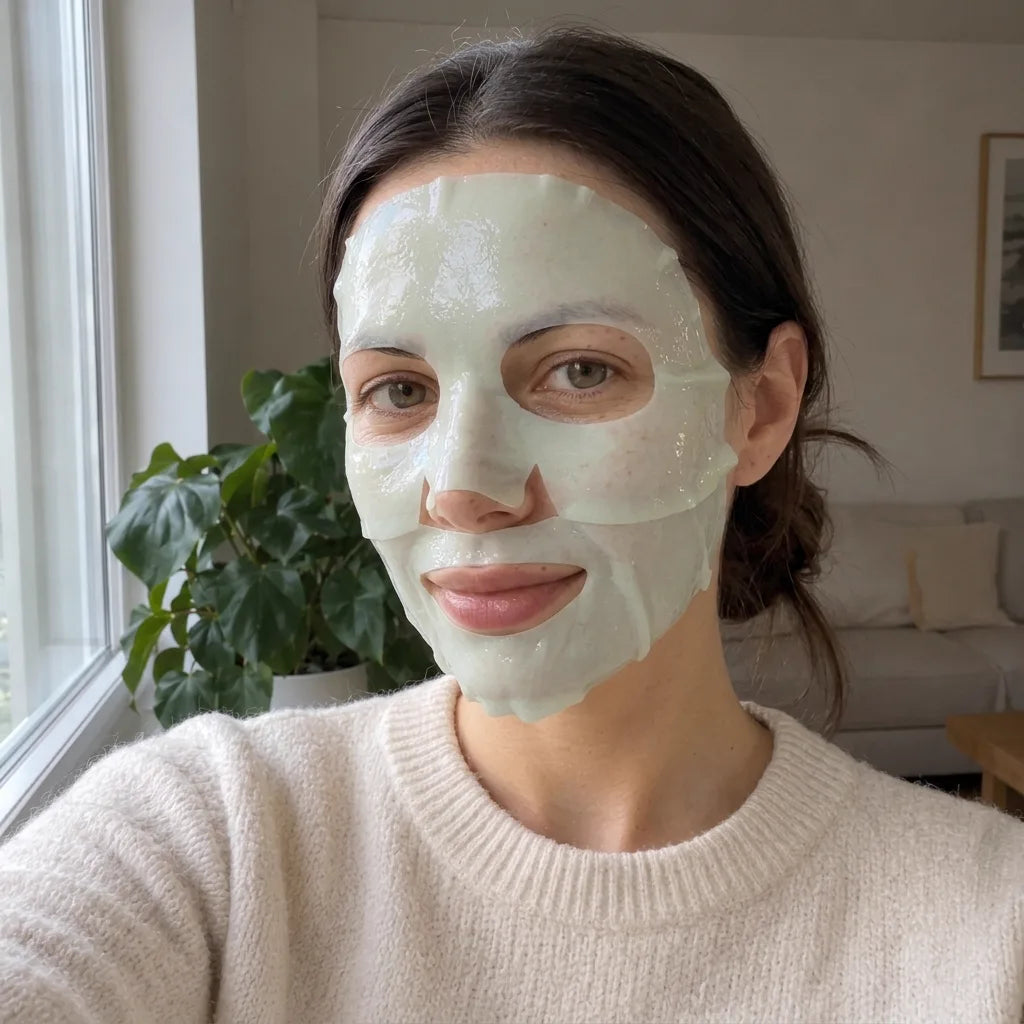 Selfie avec le masque au collagène Calm Balance