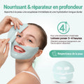 Femme appliquant le masque en deux parties, avec l'indication de le laisser poser 3 à 4 heures