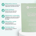 Cinq avantages du masque Calm Balance avec icônes, à côté de la boîte verte