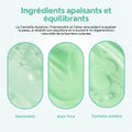 Textures d'hamamélis, d'aloe vera et de centella asiatica, les ingrédients apaisants du masque