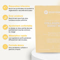 Cinq avantages du Collagen Glow Boost Mask à côté de la boîte jaune