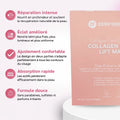 Cinq caractéristiques du Collagen Hydra Lift Mask à côté de la boîte rose