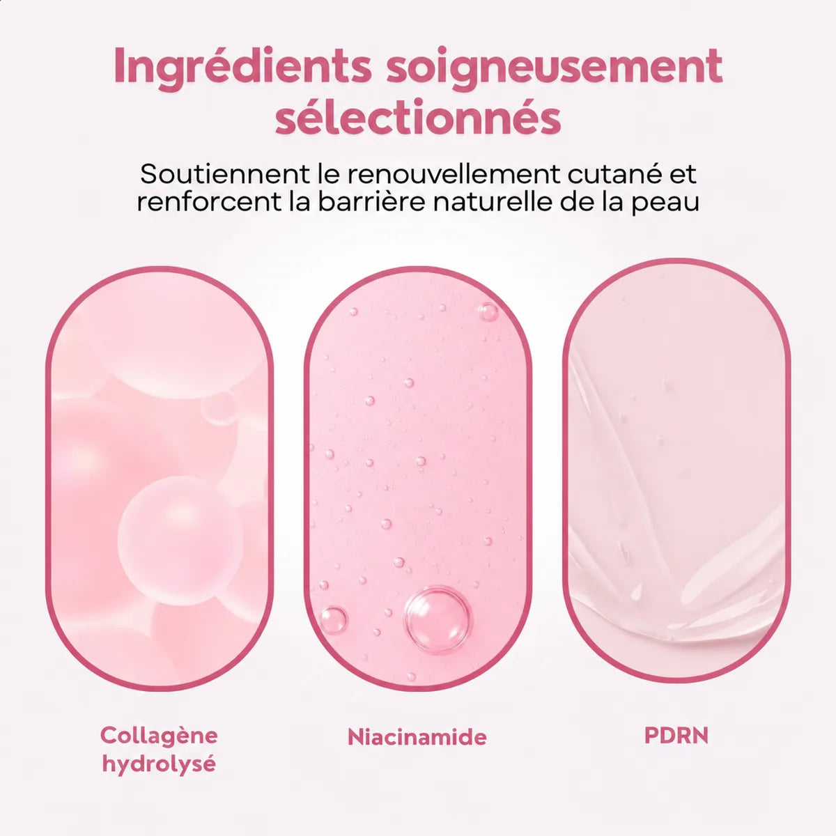 Ingrédients du masque : collagène hydrolysé, niacinamide et PDRN