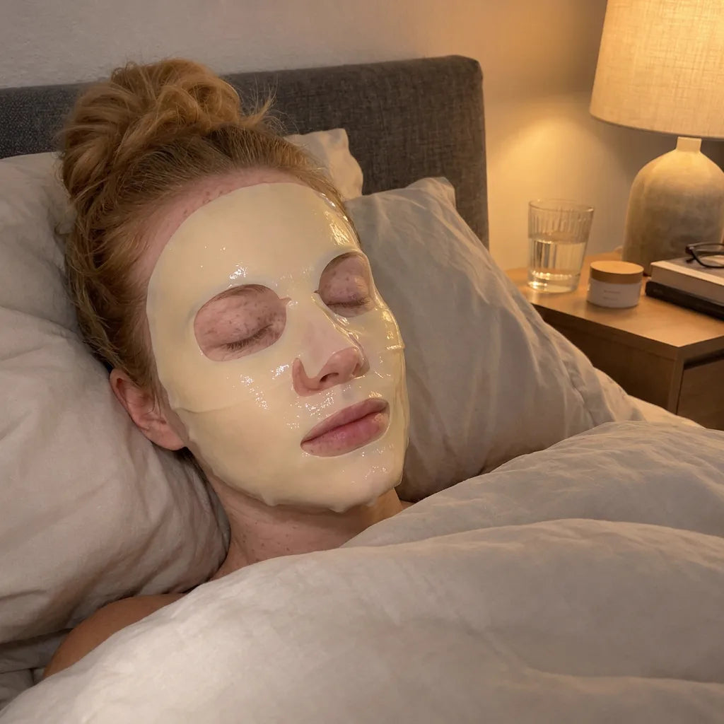 Femme qui s’endort avec le masque au collagène Glow Boost