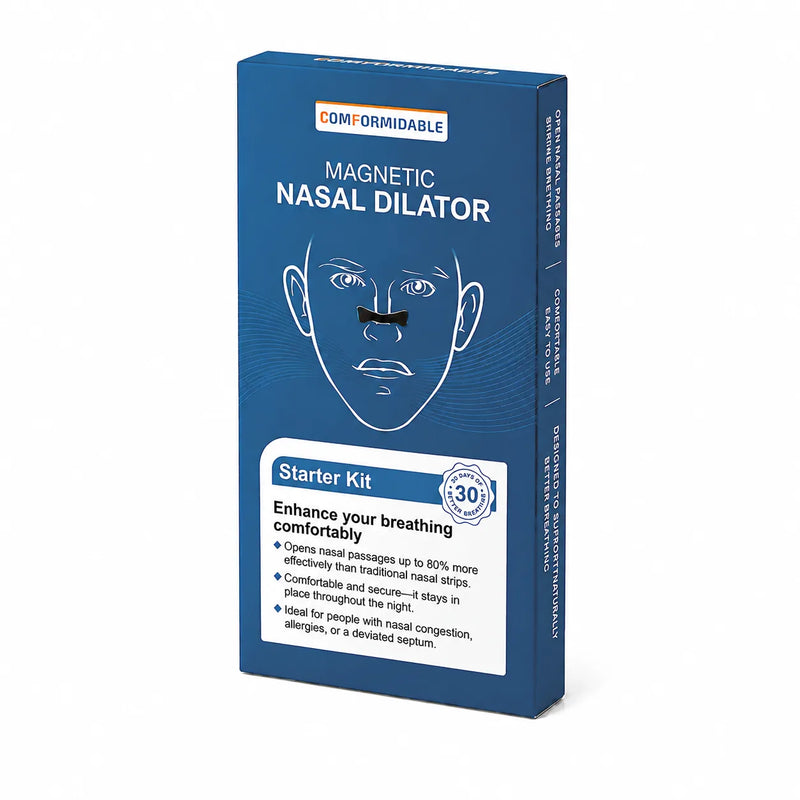 Skråt set af emballagen til Comformidable Magnetic Nasal Dilator startsæt.