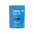 oorzijde van de verpakking van Comformidable Nasal Strips Triple Flex met productnaam, pictogrammen en aanduiding van 30 stuks.