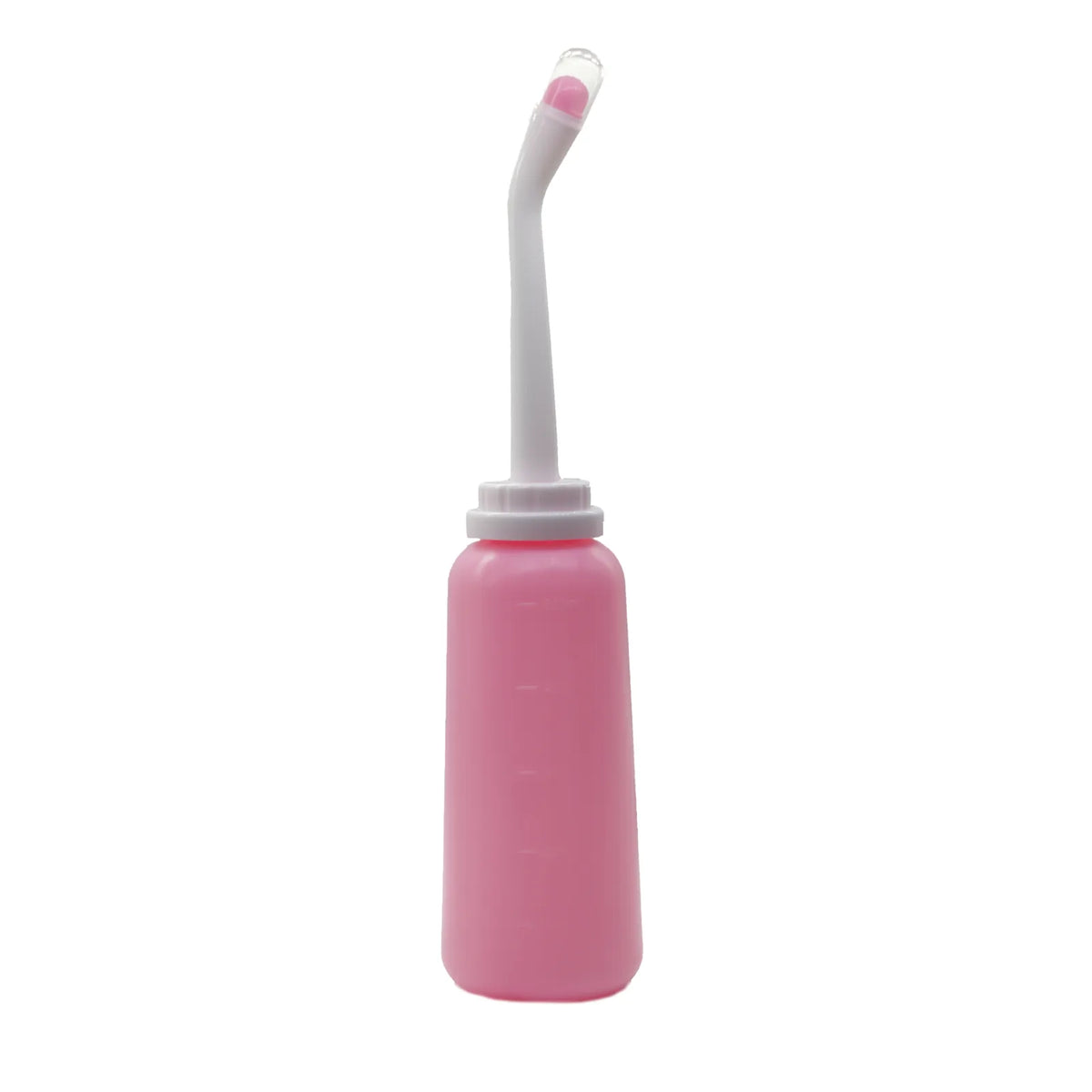 Bouteille bidet rose de 500 ml avec bec courbé blanc et capuchon de protection