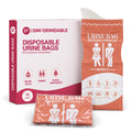 Comformidable pee bags: box of 12, one unfolded pee bag and one folded pee bag in its wrapper