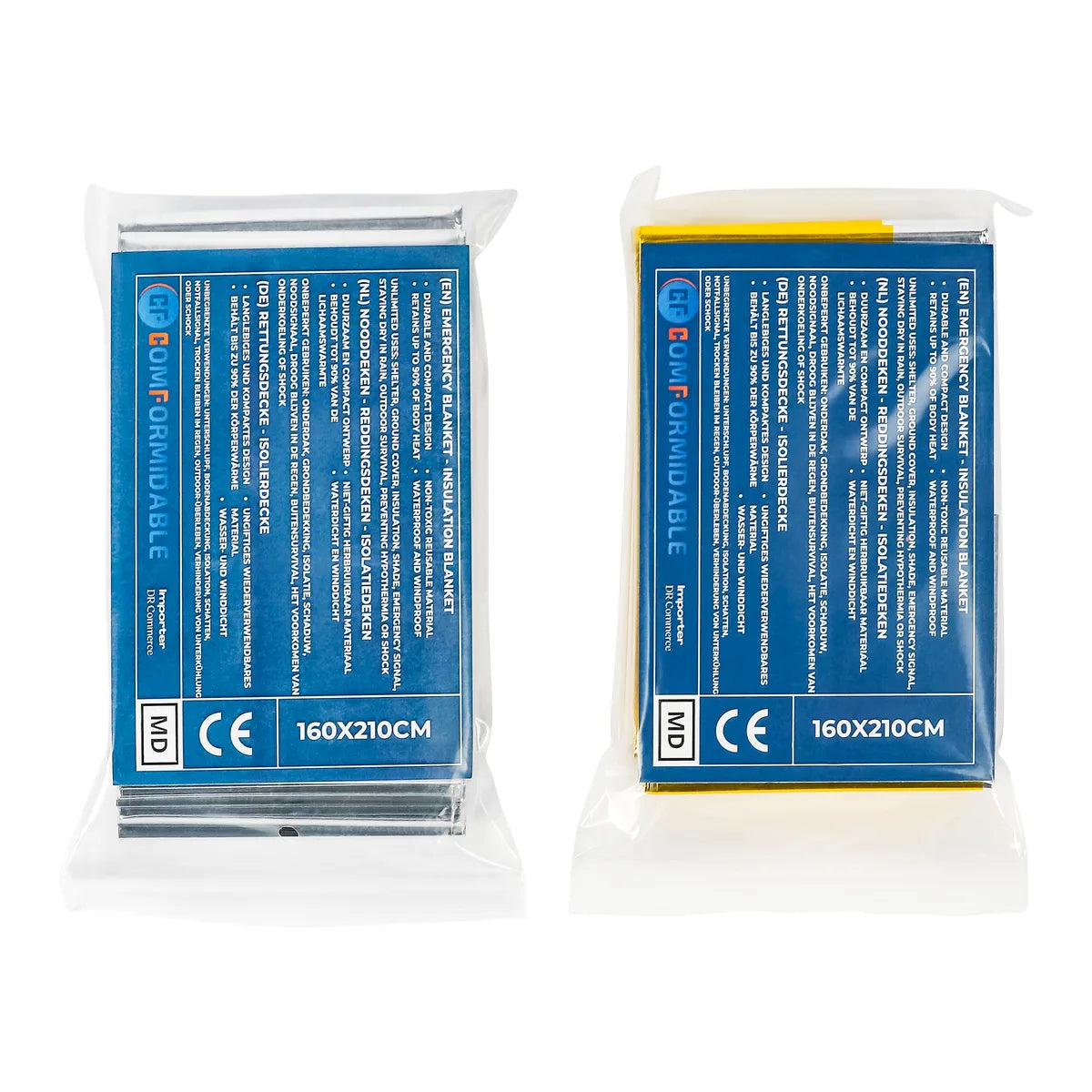 Individually packed emergency blankets with CE marking, 160 x 210 cm