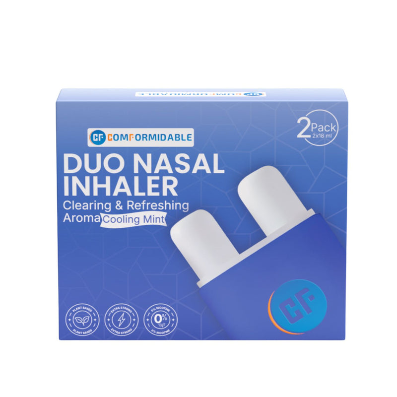 blauwe verpakking van duo mint inhaler van comformidable