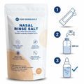 Sådan bruger du Comformidable skyllesalt: åbn posen, fyld næseskylleren med 300 ml lunkent vand, opløs